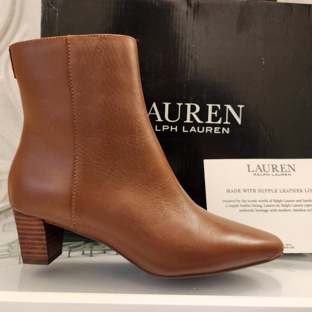 Ralph Lauren " Willa" Polo Tan Leather Booties. NIB. Size 9.5